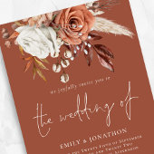 Boho花模様写真QRコードテラコッタ結婚ズ 招待状