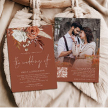 Boho花模様写真QRコードテラコッタ結婚ズ