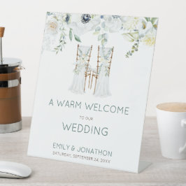 Boho花模様葉スチェアへようこそ結婚の 台座サイン