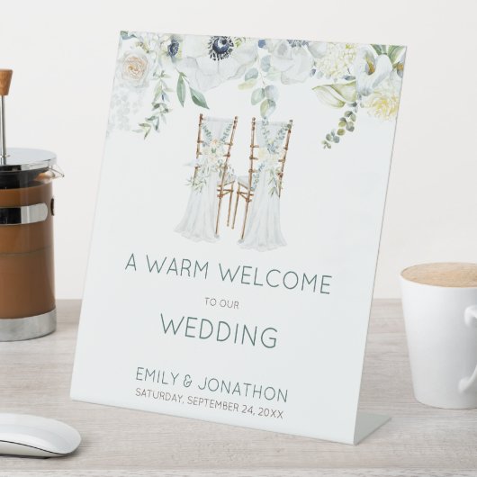 Boho花模様葉スチェアへようこそ結婚の 台座サイン (インサイチュ)