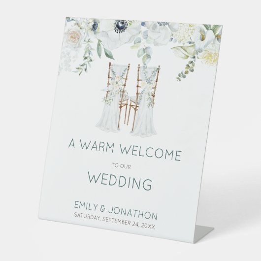 Boho花模様葉スチェアへようこそ結婚の 台座サイン (正面)