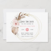 Boho花模様&鹿〔雄ジカの〕枝角日付カードを保存 招待状 (正面)