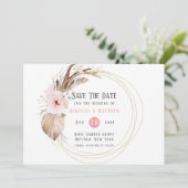 Boho花模様&鹿〔雄ジカの〕枝角日付カードを保存 招待状 (スタンド正面)