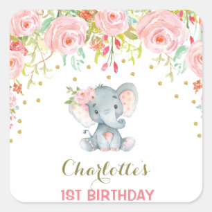 Boho花象の誕生日の好意のステッカーのラベル スクエアシール