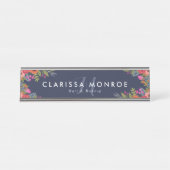 Boho花 – ネイビーブルー – モノグラム デスクネームプレート (正面)