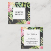 Boho芸術的水彩花シャルボードバック スクエア名刺 (正面/裏面)