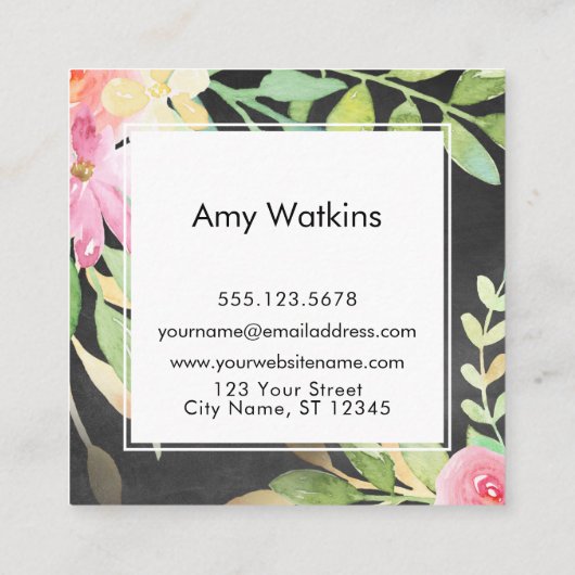 Boho芸術的水彩花シャルボードバック スクエア名刺 (裏面)