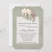 BOHO葉セージ緑の白オーキッドジャングル 招待状 (正面)