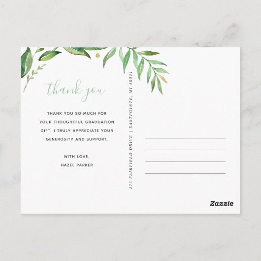 Boho葉卒業写真ありがとうはがき ポストカード (裏面)