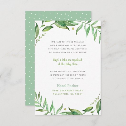 Boho葉長距離ベイビーシャワーインサート エンクロージャーカード (正面/裏面)