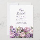 Boho薄紫と紫色の牡丹が日付カードを保存 セーブザデート (正面)