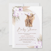 Boho薄紫フローラアーチハイランドカウベイビーシャワー 招待状 (正面)