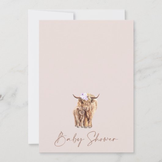 Boho薄紫フローラアーチハイランドカウベイビーシャワー 招待状 (裏面)