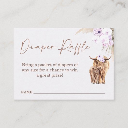 Boho薄紫牛ベビーシャワーおむつラッフルインサート 名刺 (正面)