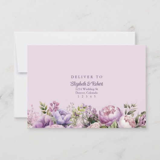 Boho薄紫牡丹&ワイルドフラワーウェディングRSVPカード サンキューカード (裏面)