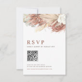 Boho蘭と乾燥パーム葉結婚のQRコード 出欠カード (正面)