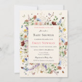 Boho蝶とワイルドフラワーベビーシャワー 招待状 (正面)