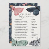 Boho蝶の赤ちゃんシャワー有名な名前ゲーム 招待状 (正面/裏面)