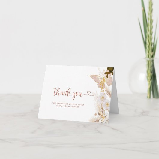 Boho蝶金ゴールドフォイル赤ちゃんシャワー感謝していユーザ サンキューカード (正面)