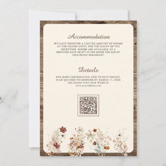 Boho西カップル乗馬QRコード結婚ズ 招待状 (裏面)