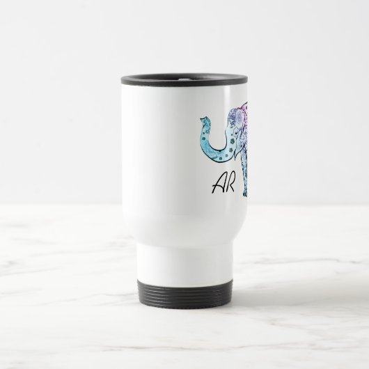 Boho象のパステル調の花の名前をカスタムするのイニシャル トラベルマグ (中央)