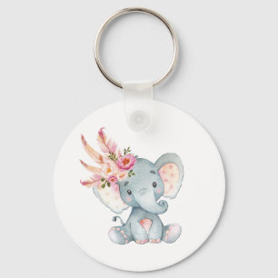 Boho象のピンクの花のKeychainの誕生日の好意 キーホルダー