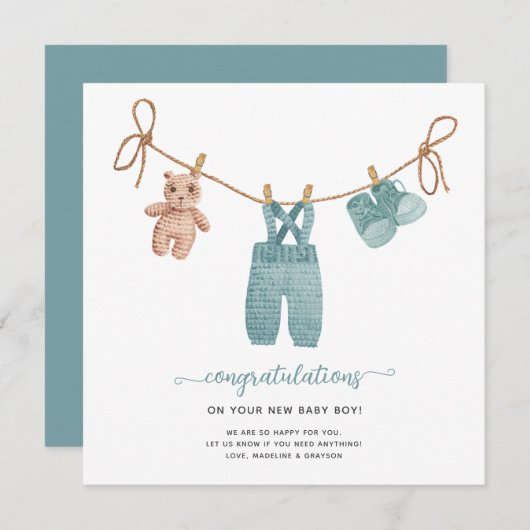 BOHO赤ちゃん服おめでとうカード (正面/裏面)