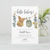 Boho赤ちゃん服の花写真双子赤ちゃんシャワー 招待状 (スタンド正面)