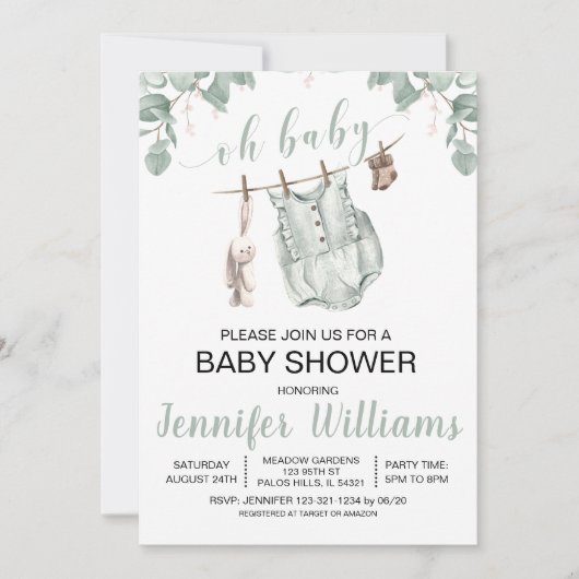 Boho赤ちゃん服の赤ちゃんシャワーの招待状 招待状 (正面)