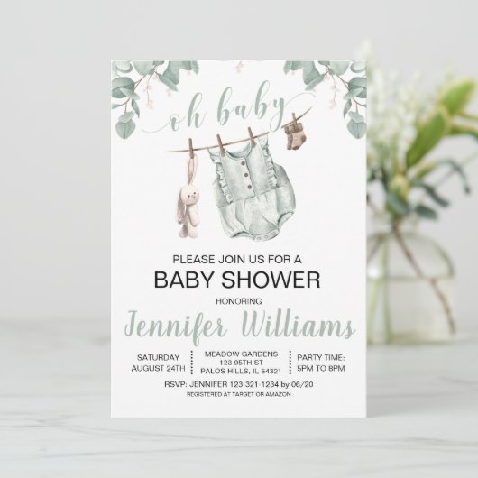 Boho赤ちゃん服の赤ちゃんシャワーの招待状 招待状 (スタンド正面)