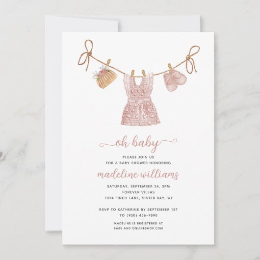 BOHO赤ちゃん服ガールOh赤ちゃんシャワー 招待状 (正面)