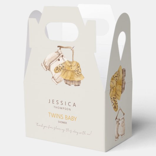 Boho赤ちゃん服クリーム双子ベビーシャワー フェイバーボックス (オープン)