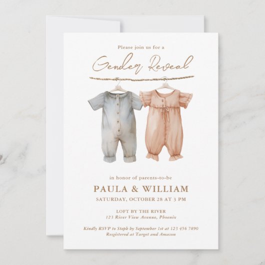 Boho赤ちゃん服ジェンダーリビールパーティー招待状 招待状 (正面)