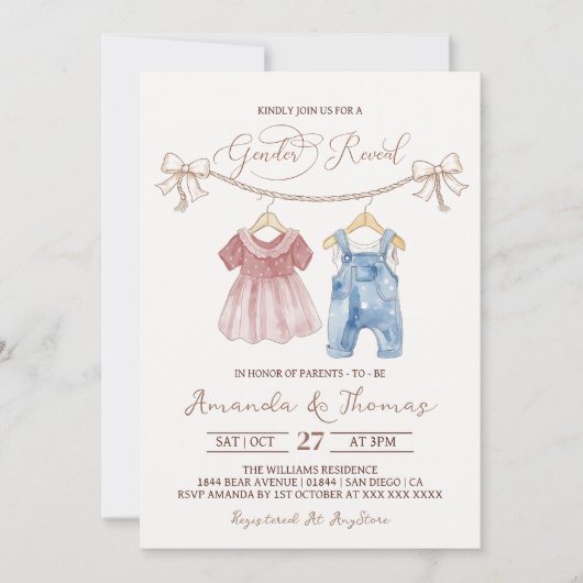 Boho赤ちゃん服ジェンダー発表 招待状 (正面)