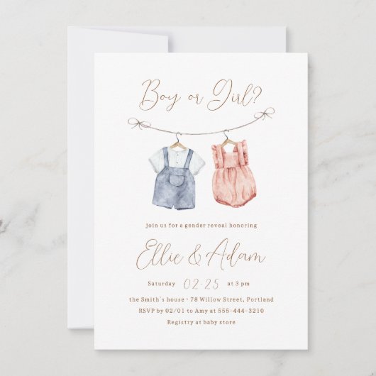 Boho赤ちゃん服ジェンダー発表 招待状 (正面)