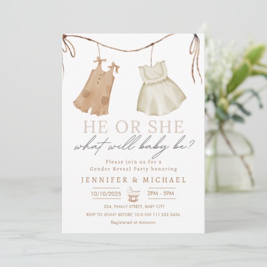 Boho赤ちゃん服ジェンダー発表 招待状 (スタンド正面)