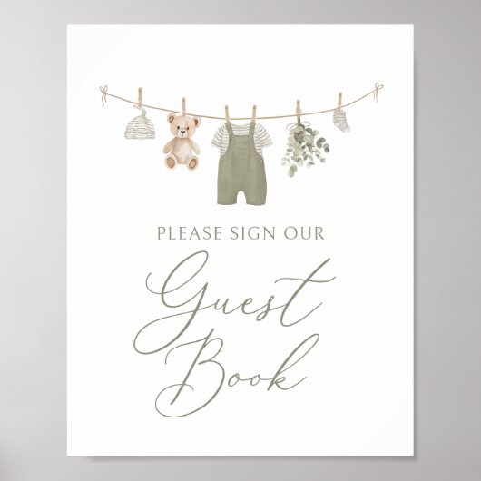 Boho赤ちゃん服ベビーシャワーゲストブックサイン ポスター (正面)
