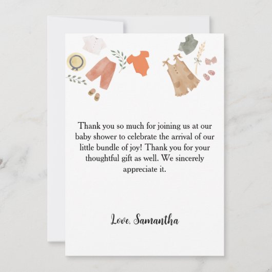 Boho赤ちゃん服感謝してい君の赤ちゃんシャワー サンキューカード (正面)