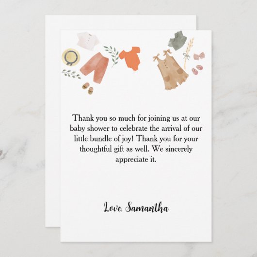Boho赤ちゃん服感謝してい君の赤ちゃんシャワー サンキューカード (正面/裏面)