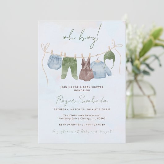 Boho赤ちゃん服甘い男の赤ちゃん赤ちゃんシャワー 招待状 (スタンド正面)