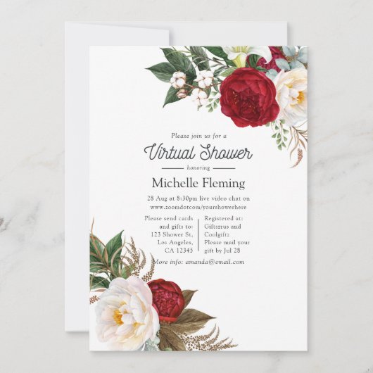 Boho赤と白フローラ仮想シャワー 招待状 (正面)