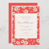 Boho赤と青のフローラベビーシャワー 招待状 (正面/裏面)