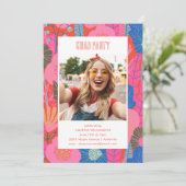 Boho赤モダンフローラ卒業パーティー写真 招待状 (スタンド正面)