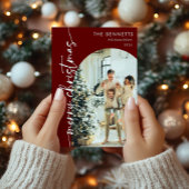 Boho赤モダンメリークリスマスアーチ写真 シーズンカード