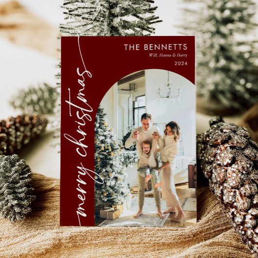 Boho赤モダンメリークリスマスアーチ写真 シーズンカード