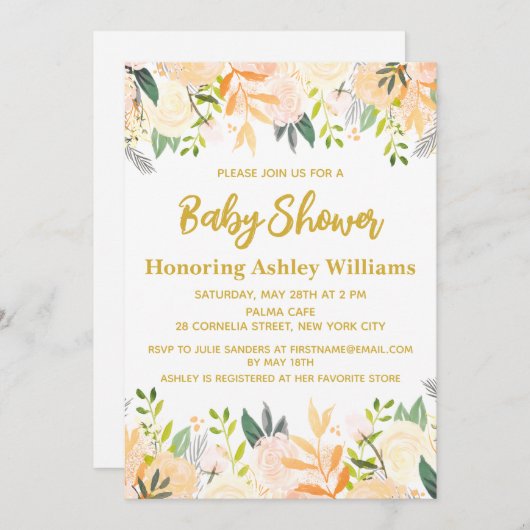 Boho赤男女兼用ちゃんシャワー白金ゴールドフローラ 招待状 (正面/裏面)