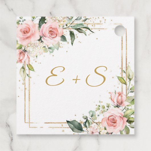 Boho赤面と金ゴールドグリーンネームイニシャルメッセージカード フェイバータグ (裏面)