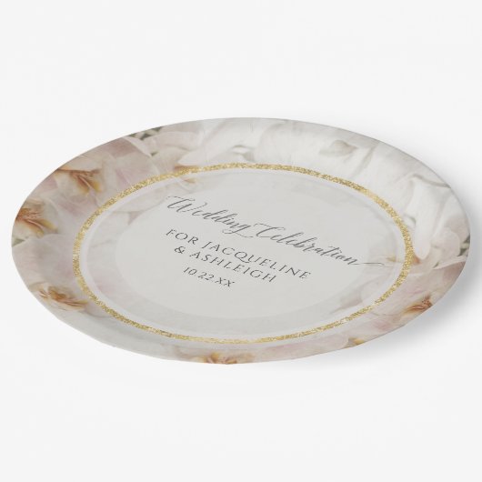 BOHO赤面オーキッドフラワーズフローラ結婚金ゴールドズ ペーパープレート (アングル)