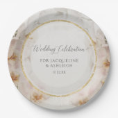 BOHO赤面オーキッドフラワーズフローラ結婚金ゴールドズ ペーパープレート (正面)