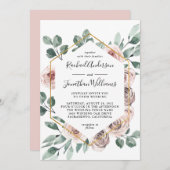 Boho赤面バラフローラ(幾何学模様) 招待状 (正面/裏面)